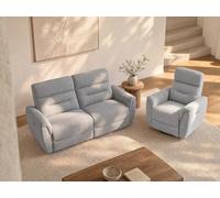 Vente-unique - Canapé 3 Places et Fauteuil Relax électrique en Tissu texturé Gris BREVIO