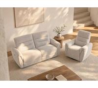 Vente-unique - Canapé 3 Places et Fauteuil Relax électrique en Tissu texturé Gris Clair BREVIO