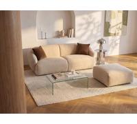 Vente-unique - Canapé 3 Places et Pouf en Tissu texturé Beige MIBASTO