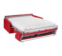 Vente-unique - Canapé 4 Places Convertible Express en Simili Rouge avec Assise mémoire de Forme - Couchage à Lattes Larges 160 cm - Matelas 18 cm CALIFE