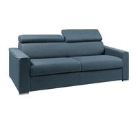 Vente-unique - Canapé 4 Places Convertible Express en Tissu Bleu avec Assise mémoire de Forme - Couchage Lattes Larges 160 cm - Matelas 22 cm mémoire de Forme