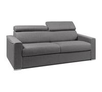 Vente-unique - Canapé 4 Places Convertible Express en Tissu Gris avec Assise mémoire de Forme - Couchage à Lattes Larges 160 cm - Matelas 14 cm