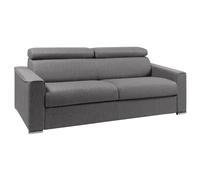 Canapé 4 places convertible express en tissu gris - Couchage à lattes larges 160 cm - Matelas 18 cm VIZIR