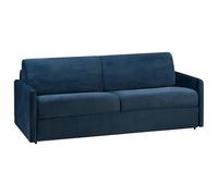 Vente-unique - Canapé 4 Places Convertible Express en Velours Bleu Nuit avec Assise mémoire de Forme - Couchage 160 cm - Matelas 18 cm CALIFE