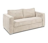 Canapé 4 places convertible express en velours côtelé beige avec assise mémoire de forme - Couchage 160 cm - Matelas 22 cm mémoire de forme LORETO