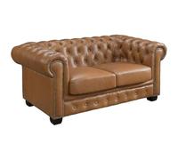 Canapé chesterfield 2 places BRENTON 100% cuir de buffle premium - Caramel vintage