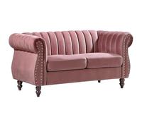 Canapé chesterfield 2 places en velours vieux rose TRUMBO