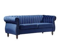 Canapé chesterfield 3 places en velours bleu roi TRUMBO