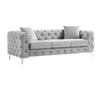 Canapé 3 places chesterfield en velours gris clair EDWINA