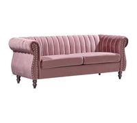 Canapé chesterfield 3 places en velours vieux rose TRUMBO