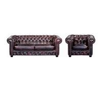 Canapé chesterfield 3 places et un fauteuil BRENTON 100% cuir de buffle - Bordeaux