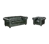 Vente-unique - Canapé Chesterfield 3 Places et Un Fauteuil Brenton 100% Cuir de Buffle - Vert Empire
