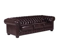 Canapé chesterfield 4 places BRENTON 100% cuir de buffle bordeaux