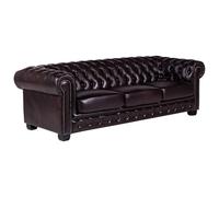 Canapé chesterfield 4 places BRENTON 100% cuir de buffle - Marron reflets châtains