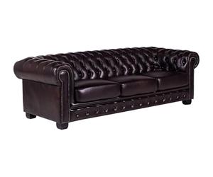 Vente-unique - Canapé Chesterfield 4 Places Brenton 100% Cuir de Buffle - Marron Reflets châtains