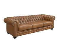 Canapé chesterfield 4 places BRENTON 100% cuir de buffle premium - Caramel vintage