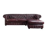 Vente-unique - Canapé d'angle Chesterfield Brenton 100% Cuir de Buffle - Bordeaux- Angle Droit
