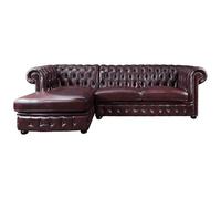 Canapé d'angle chesterfield BRENTON 100% cuir de buffle - Bordeaux- Angle gauche