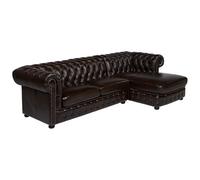 Canapé d'angle chesterfield BRENTON 100% cuir de buffle - Chocolat reflets châtains - Angle droit