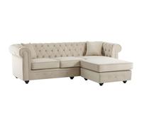 Vente-unique-Canapé d'angle Chesterfield réversible en Velours Beige Toledo