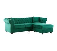 Vente-unique-Canapé d'angle Chesterfield réversible en Velours Vert Toledo