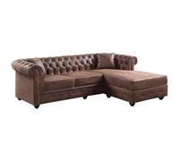 Vente-unique-Canapé d'angle Chesterfield réversible Toledo en Microfibre vieillie - Marron