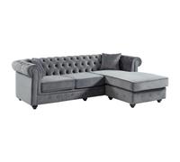 Vente-unique-Canapé d'angle Chesterfield réversible Toledo en Velours - Anthracite