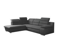 Vente-unique - Canapé d'angle Convertible en Tissu PYLOS - Anthracite - Angle Gauche