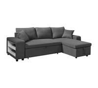 Vente-unique - Canapé d'angle Convertible et réversible avec rangements et poufs en Tissu Anthracite Selim