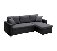 Vente-unique - Canapé d'angle Convertible et réversible en Tissu Anthracite et Noir GAZUR II