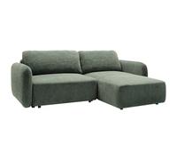Canapé d'angle droit convertible en tissu chenille vert sapin PLUFATI