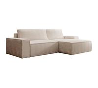 Vente-unique - Canapé d'angle Droit Convertible en Velours côtelé Grosses côtes Beige Amelia