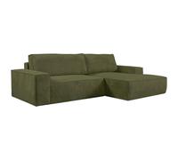 Vente-unique - Canapé d'angle Droit Convertible en Velours côtelé Kaki Amelia
