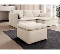 Vente-unique - Canapé d'angle Droit Convertible et Pouf en Velours côtelé Beige Teodora