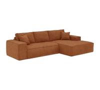 Vente-unique - Canapé d'angle Droit Convertible Express en Velours côtelé Terracotta - Couchage 140 cm - Matelas 13 cm avec mémoire de Forme - Amelia