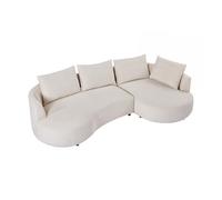 Canapé d'angle droit en velours texturé beige LOUSADO