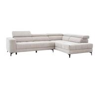Canapé d'angle droit relax avec assise coulissante électrique en tissu beige MONISO