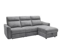 Vente-unique-Canapé d'angle Droit Relax électrique avec rangements en Tissu Gris chiné MOROZEL