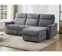 Canapé d'angle droit relax électrique avec rangements en tissu gris chiné MOROZEL
