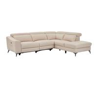 Canapé d'angle droit relax électrique en cuir crème FORLO