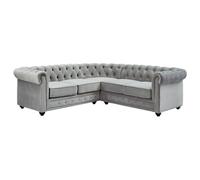 Vente-unique - Canapé d'angle en Velours Chesterfield - Gris Clair