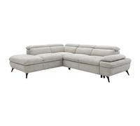 Canapé d'angle gauche convertible avec dossier méridienne en tissu texturé beige SURDELI
