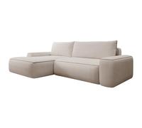 Vente-unique - Canapé d'angle Gauche Convertible en Velours côtelé Beige ZOMELA