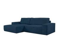 Vente-unique - Canapé d'angle Gauche Convertible en Velours côtelé Bleu Amelia