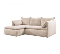 Canapé d'angle gauche convertible en velours côtelé fines côtes beige TEODORA