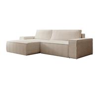 Vente-unique - Canapé d'angle Gauche Convertible en Velours côtelé Grosses côtes Beige Amelia