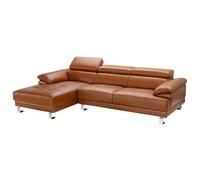 Canapé d'angle gauche en cuir premium camel EXCELSIORA