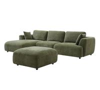 Vente-unique - Canapé d'angle Gauche et Pouf en Tissu Vert TINDRALO