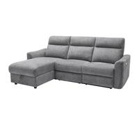 Vente-unique-Canapé d'angle Gauche Relax électrique avec rangements en Tissu Gris chiné MOROZEL