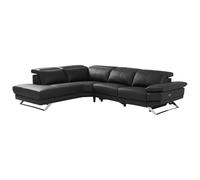 Vente-unique - Canapé d'angle Gauche Relax électrique en Cuir de Vachette Noir Puno II
